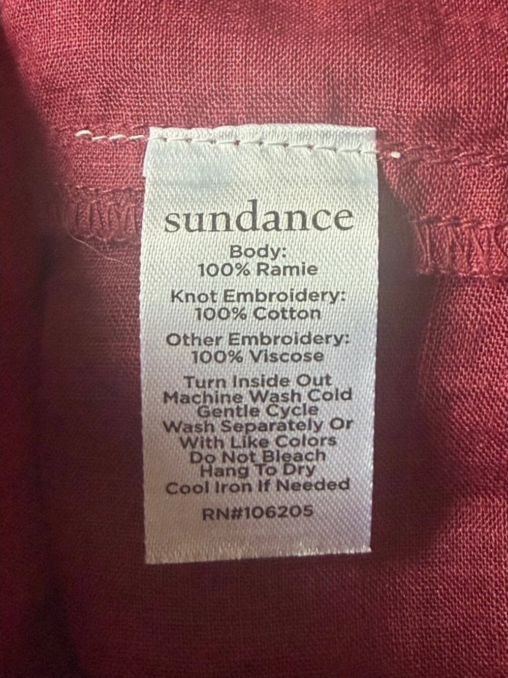 Sundance Catalog Embroidered Boho Christiane Blouse Sz S Cabernet - Picture 10 of 10